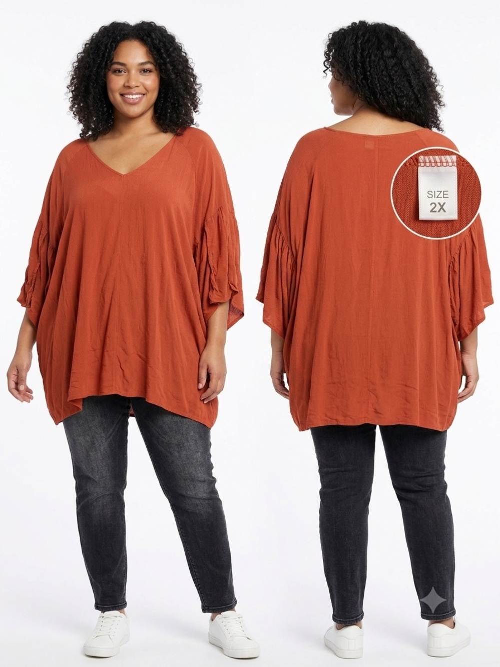 Umgee Brick Orange V-Neck Flow Tunic